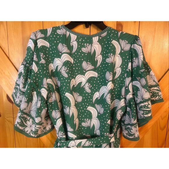 Max Studio Floral Green Ruffle Crepe High Low Tie Wrap Dress NWT Size Large (597 - Picture 8 of 9